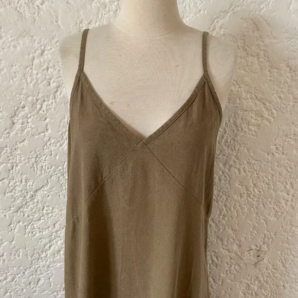 Jenni Kayne Riviera Slip Tank Dress, 100% Raw Silk Green / Brown, Boho Size XS - Picture 3 of 11